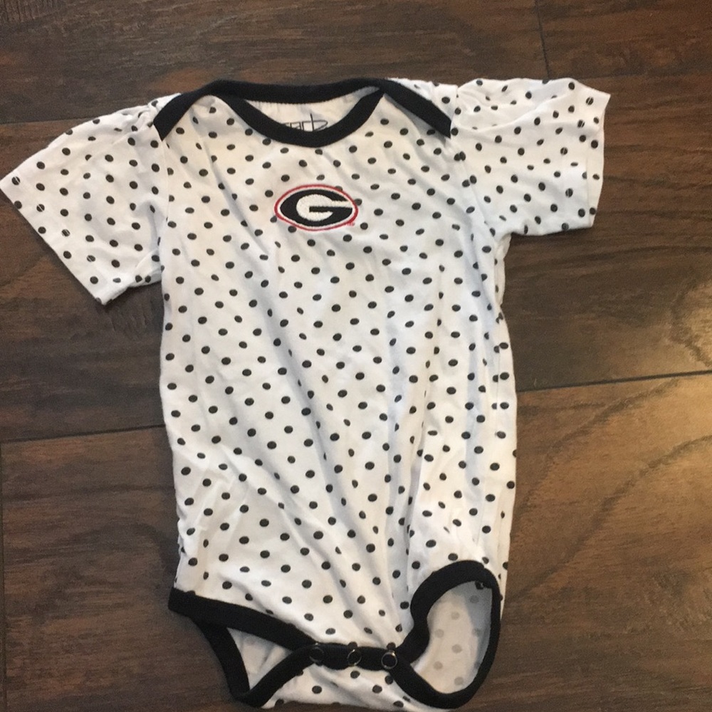 Baby white and black polka dot UGA onesie